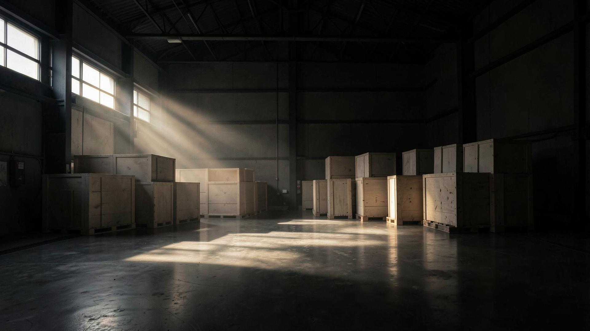 Light falling across a warehouse floor